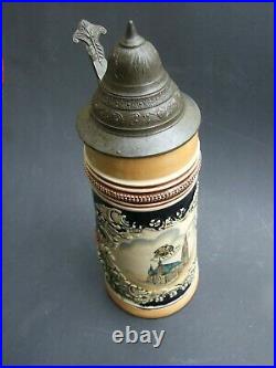 Austrian Tall German Beer Stein Vienna Stephen's Cathedral 1Litre Pewter Lid 30
