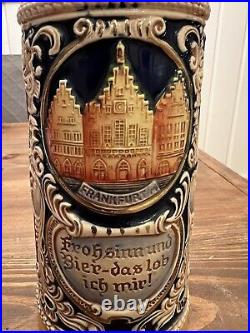 Authentic German Gerz Beer Stein Pewter Lid, Hand Painted, 11 Inches Tall