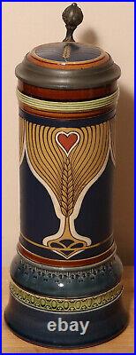 Barley & Hearts by Mettlach 2.15 Liter German beer stein antique # 2801 Large