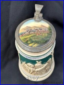 Beautiful Antique German Beer Stein Porcelain Lid