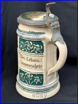 Beautiful Antique German Beer Stein Porcelain Lid