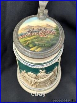 Beautiful Antique German Beer Stein Porcelain Lid