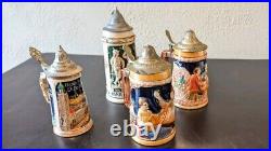 Beautiful Set Of 4 German Lidded Beer Steins