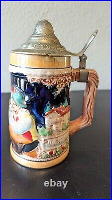 Beautiful Set Of 4 German Lidded Beer Steins