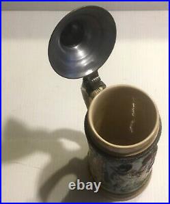 Beer Stein Engraved Pewter Lid 1 L. 11 Mid Century German FREE SHIPPING
