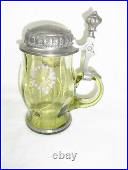 Beer Stein Glass Hand Painted Lidded 1906 Art Nouveau German #XX