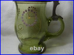 Beer Stein Glass Hand Painted Lidded 1906 Art Nouveau German #XX