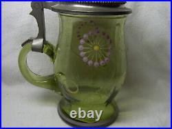 Beer Stein Glass Hand Painted Lidded 1906 Art Nouveau German #XX