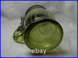 Beer Stein Glass Hand Painted Lidded 1906 Art Nouveau German #XX