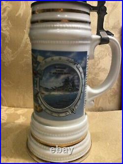 Beer Stein Mug Reserve Hat Ruh German Lithophane Vintage Naval Pewter Lid