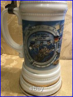 Beer Stein Mug Reserve Hat Ruh German Lithophane Vintage Naval Pewter Lid