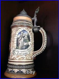 Beer Stein, hand painted, incredible detail, german, lidded
