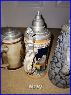 Beer Steins With Pewter Lids 4 Ceramic Pottery Steins All Original German Made