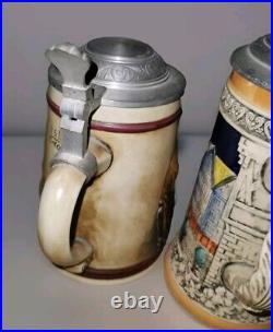 Beer Steins With Pewter Lids 4 Ceramic Pottery Steins All Original German Made