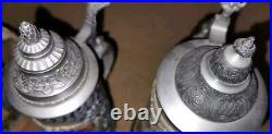 Beer Steins With Pewter Lids 4 Ceramic Pottery Steins All Original German Made