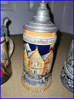 Beer Steins With Pewter Lids 4 Ceramic Pottery Steins All Original German Made