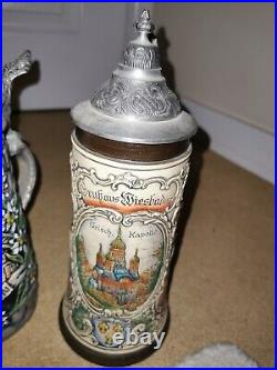 Beer Steins With Pewter Lids 4 Ceramic Pottery Steins All Original German Made