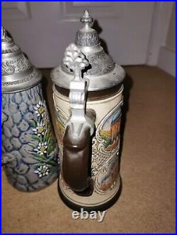 Beer Steins With Pewter Lids 4 Ceramic Pottery Steins All Original German Made