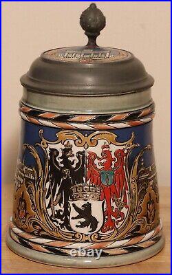 Berlin Shield with Saying by Mettlach 1/2L German beer stein antique # 2024