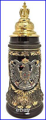 Black Deutschland Eagle with Gold Pewter Crown Lid LE German Beer Stein. 5 L