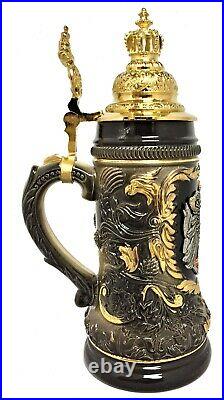 Black Deutschland Eagle with Gold Pewter Crown Lid LE German Beer Stein. 5 L