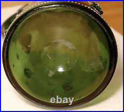 Blown green glass antique German beer stein hand painted crest design prunts