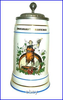 Brauerei Engelhardt +1998 Berlin 1L Masskrug lidded German Beer Stein