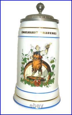 Brauerei Engelhardt +1998 Berlin 1L Masskrug lidded German Beer Stein