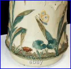 C1890 Antique Lidded 14 German Beer STEIN Monkey Insects Barley Hops Relief