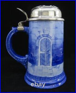 C1897 American Sterling Silver Lidded. 5L Beer Stein German Brewing Monks Scene