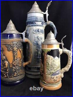 COLLECTION of 3 Rare German BEER STEINS High Quality Numbered Antique & Vintage