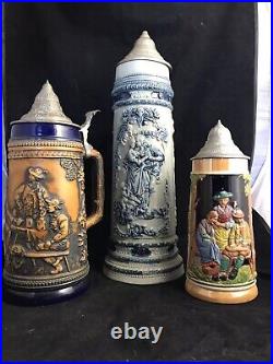 COLLECTION of 3 Rare German BEER STEINS High Quality Numbered Antique & Vintage