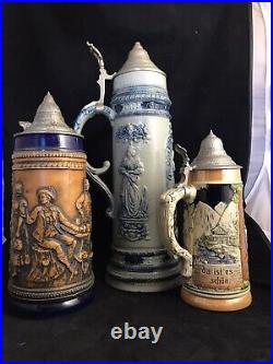 COLLECTION of 3 Rare German BEER STEINS High Quality Numbered Antique & Vintage