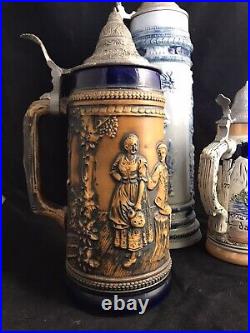 COLLECTION of 3 Rare German BEER STEINS High Quality Numbered Antique & Vintage