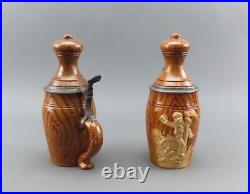 Charming Pair German Porcelain Beer Steins Lidded Reinhold Hanke Bowling Pin