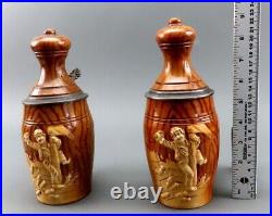 Charming Pair German Porcelain Beer Steins Lidded Reinhold Hanke Bowling Pin