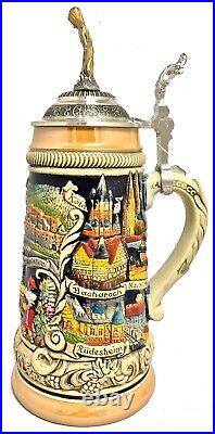 Cities Along the Rhein River with Lorely Pewter Lid LE German Beer Stein. 5 L