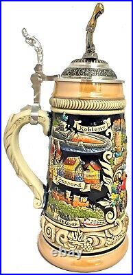 Cities Along the Rhein River with Lorely Pewter Lid LE German Beer Stein. 5 L