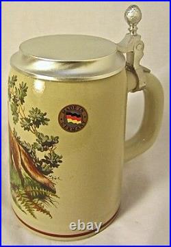 Collectable German Lidded Beer Stein. Fox Hunting Scene 0.5 Liter