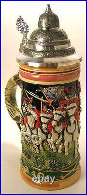 Collectable German Lidded Beer Stein. Hand-painted Husars Horse
