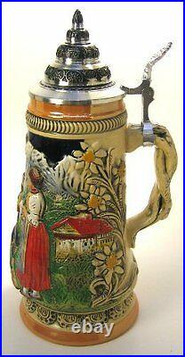 Collectable LTD German Lidded Beer Stein. Hand-painted Mountain Alps