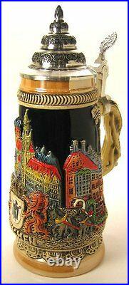Collectable LTD German Lidded Beer Stein. Hand-painted Munchen Scene