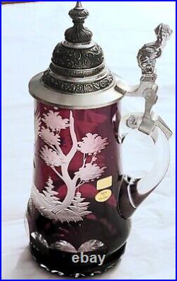Crystal Red Cut to Clear Signed Numbered German Beer Stein Excellent Condition