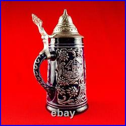 DBGM Mark No. 63 German Pewter Lidded Beer Stein Vintage Mug
