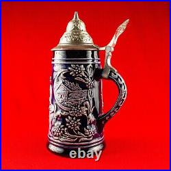 DBGM Mark No. 63 Lidded Stein Vintage German Pewter Beer Mug Size 7.5 X 3.5