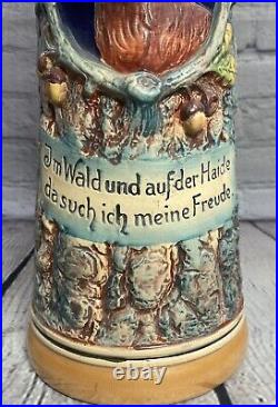 Deer Head 2 L. Lidded Beer Stein Bavaria Black Forest Vintage German