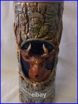 Deer Head 2 L. Lidded Beer Stein Bavaria Black Forest Vintage German #OBN