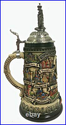 Deutschland Germany City Panorama with 3D Eagle Lid LE German Beer Stein. 75 L