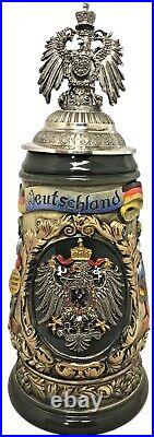 Deutschland Germany with 3D Pewter Eagle Lid LE Relief German Beer Stein 1 L
