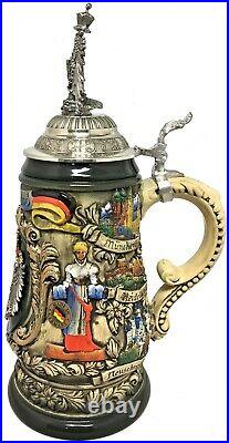 Deutschland Germany with 3D Pewter Eagle Lid LE Relief German Beer Stein 1 L